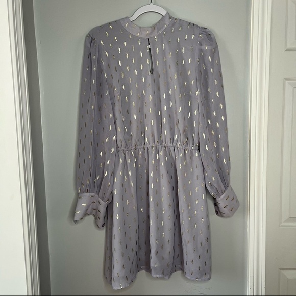 Modcloth Womens M Medium Gold and Purple Chiffon Mock Neck Dress. - Picture 2 of 8